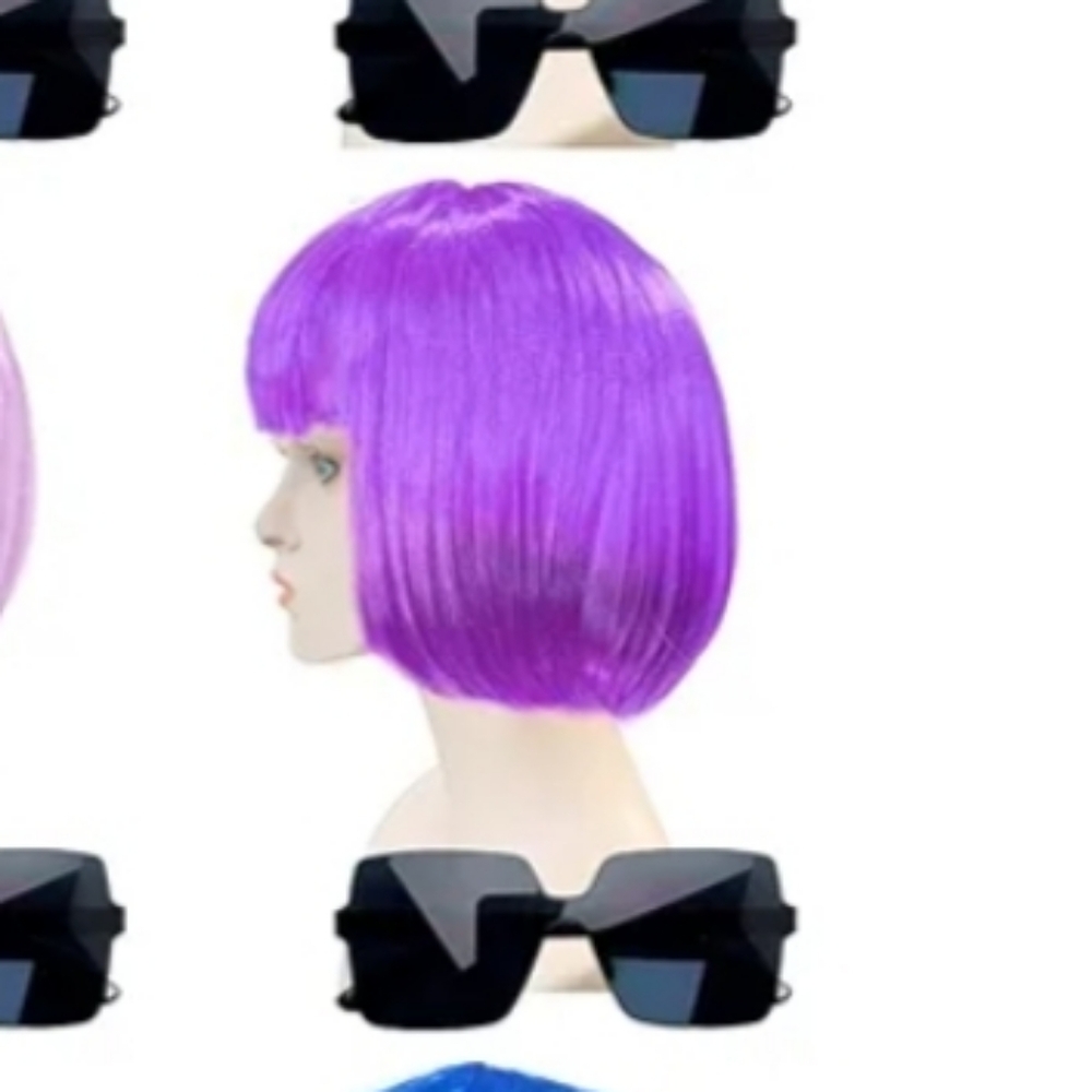 Neon Purple Bob Wig With Sunglasses